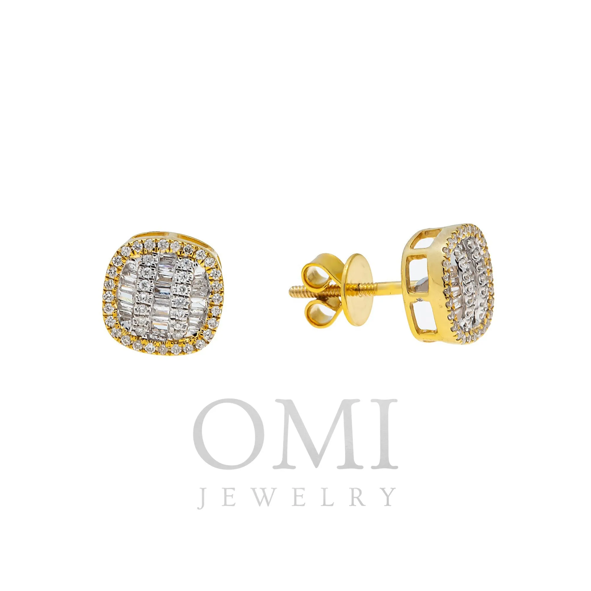 10K GOLD BAGUETTE AND ROUND DIAMOND EARRINGS 0.52 CTW