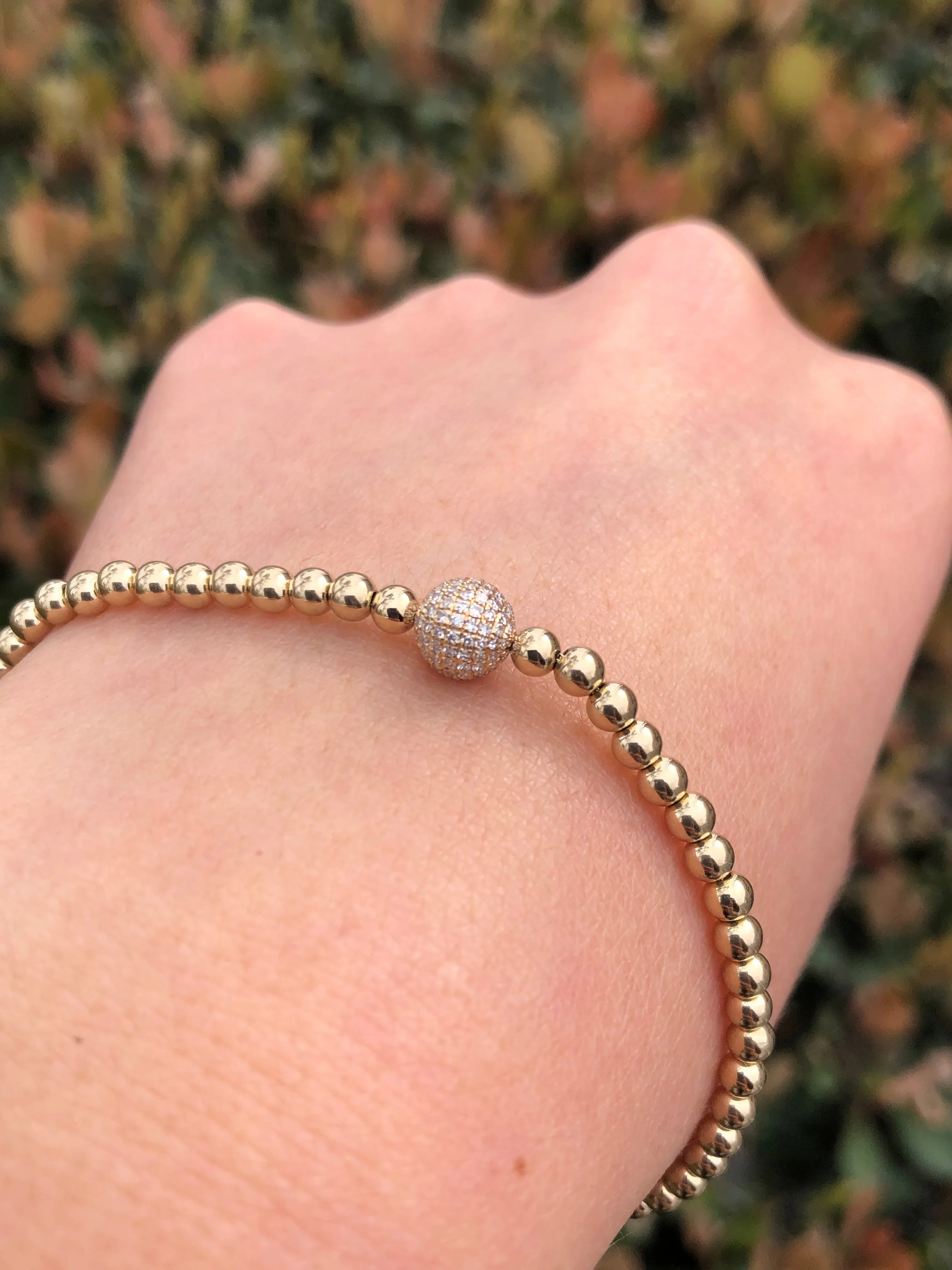 14K Gold Diamond Ball Bubble Bracelet