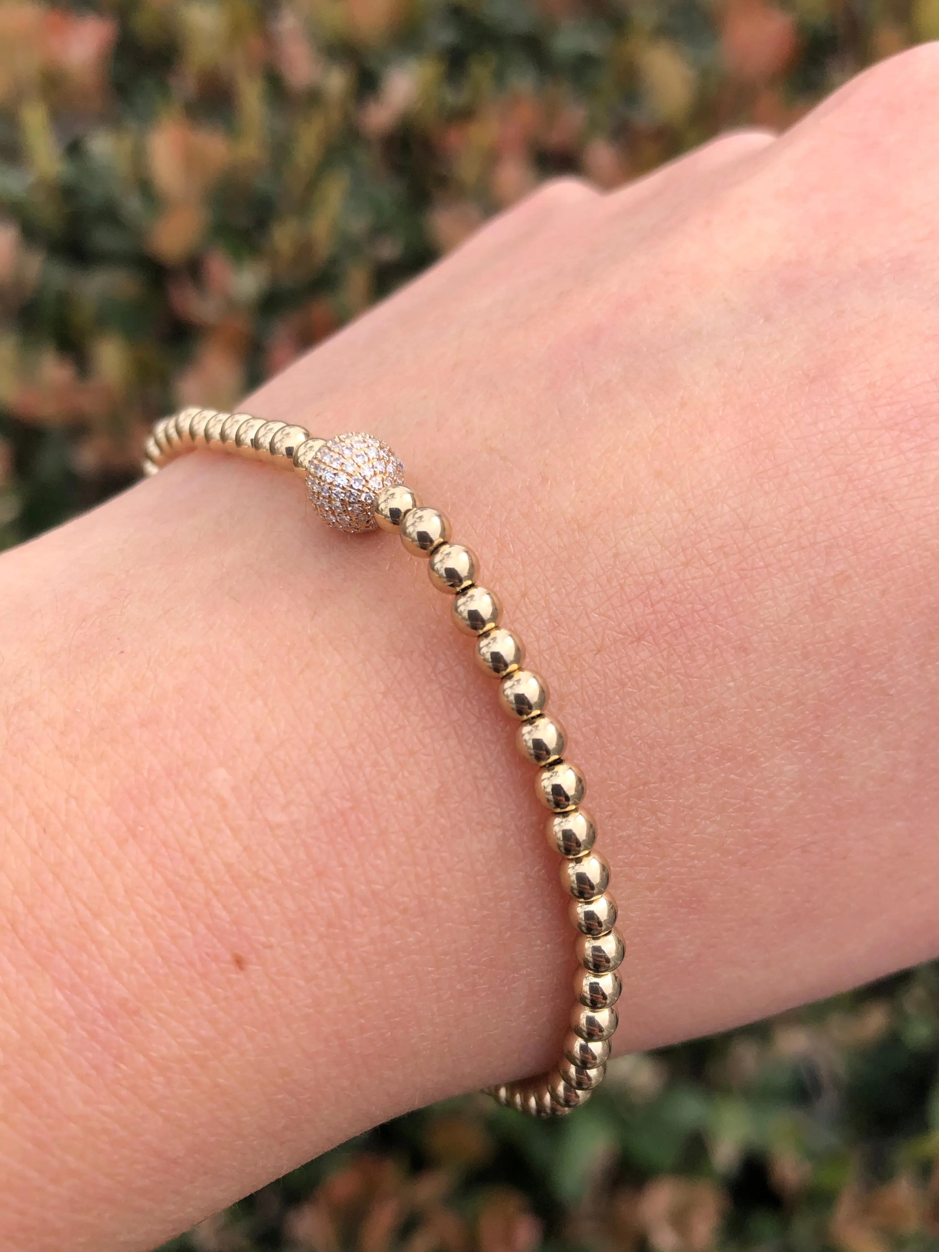 14K Gold Diamond Ball Bubble Bracelet