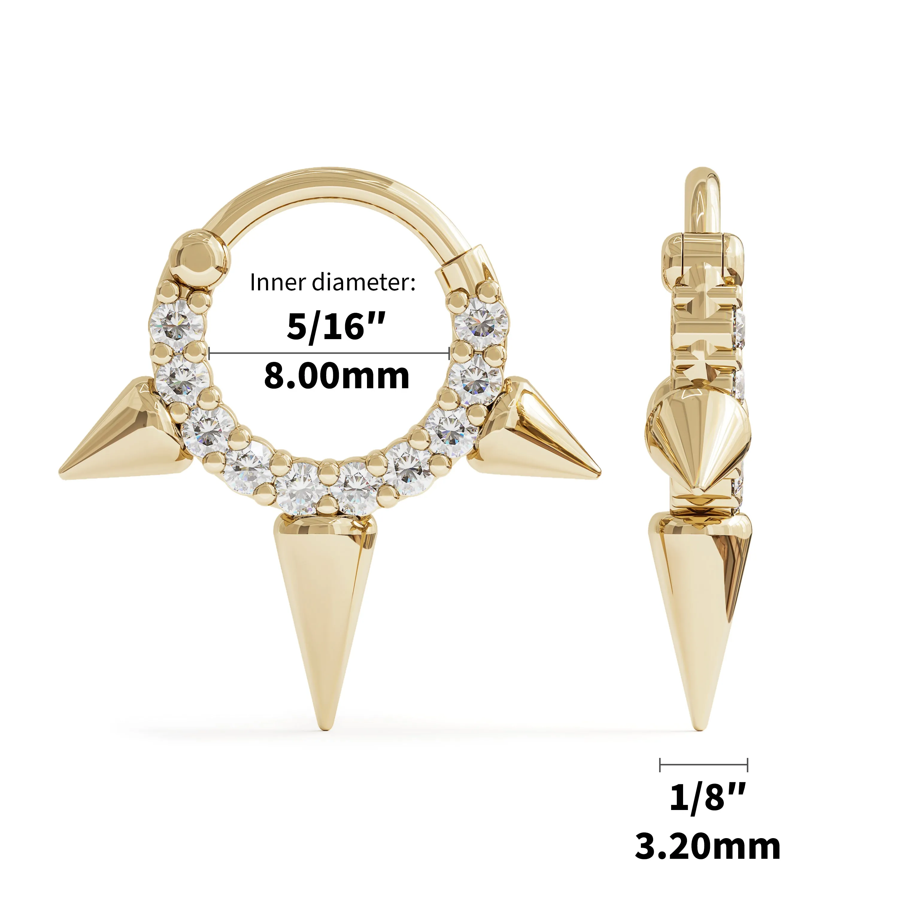 14K Gold Diamond Spike Daith Hoop