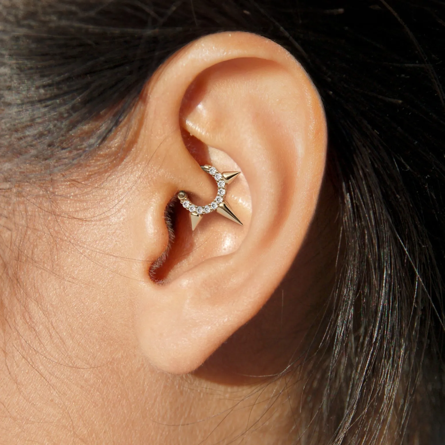 14K Gold Diamond Spike Daith Hoop