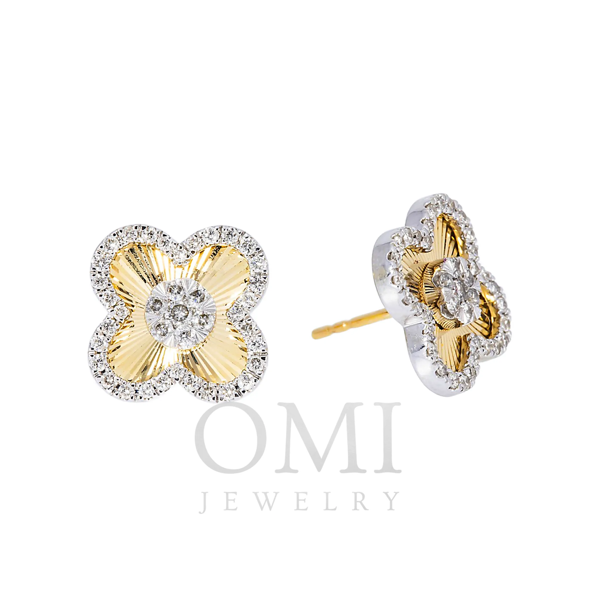 14K GOLD ROUND DIAMOND CLOVER EARRINGS 0.72 CTW