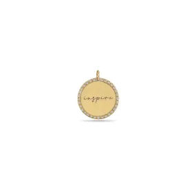 14k Single Medium inspire Disc with Diamond Border Charm Pendant