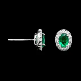 14K White Gold Estate Emerald and Diamond Earrings