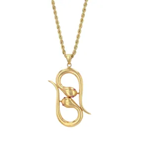 14k yellow gold choker rope chain double snake pendant necklace-224008