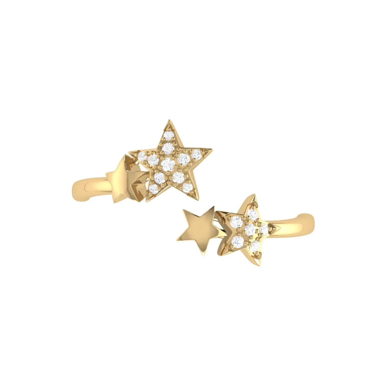 14K Yellow Gold Vermeil Dazzling Star Couples Diamond Open Ring