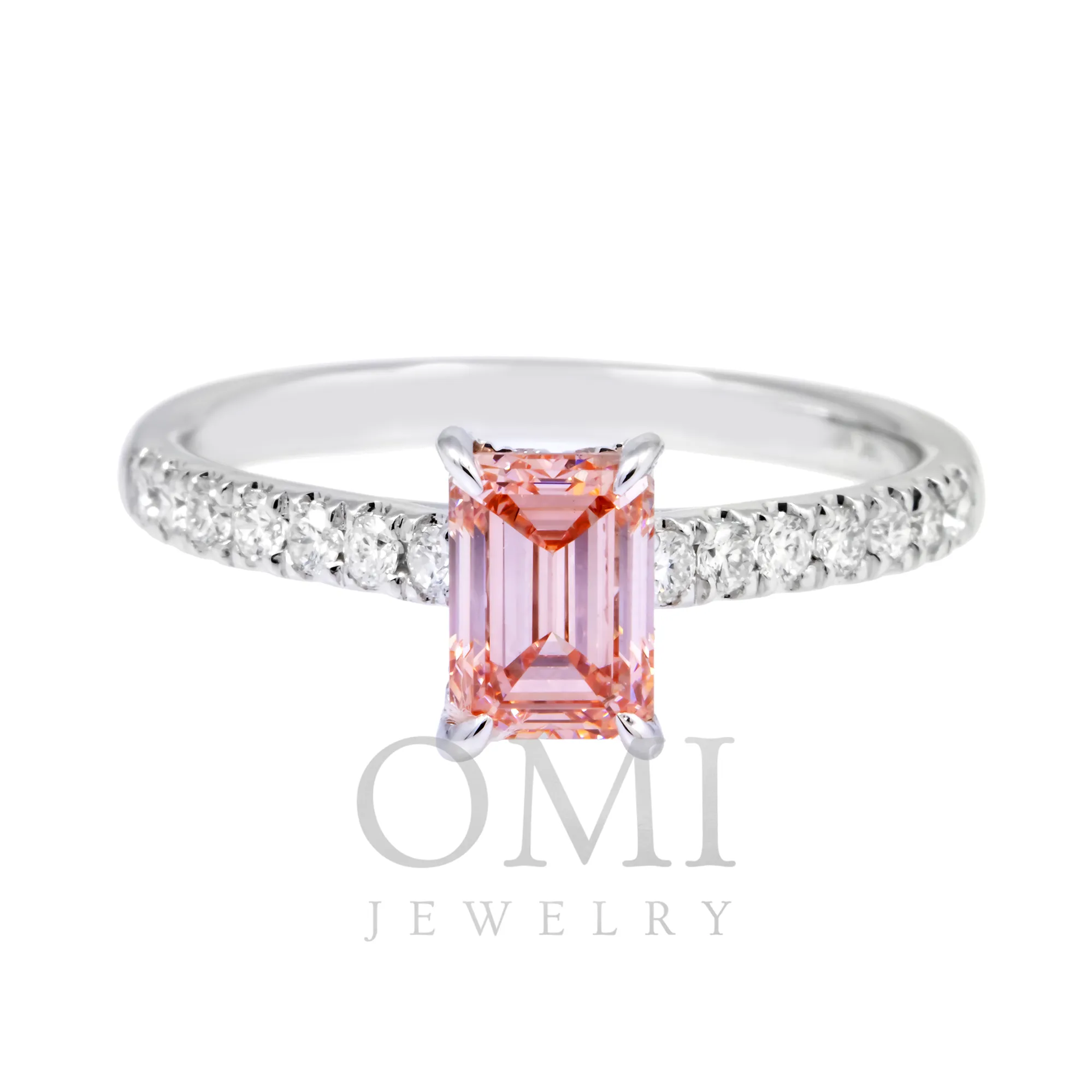 18K GOLD FANCY PINK EMERALD CUT LAB DIAMOND ENGAGEMENT RING 1.39 CTW