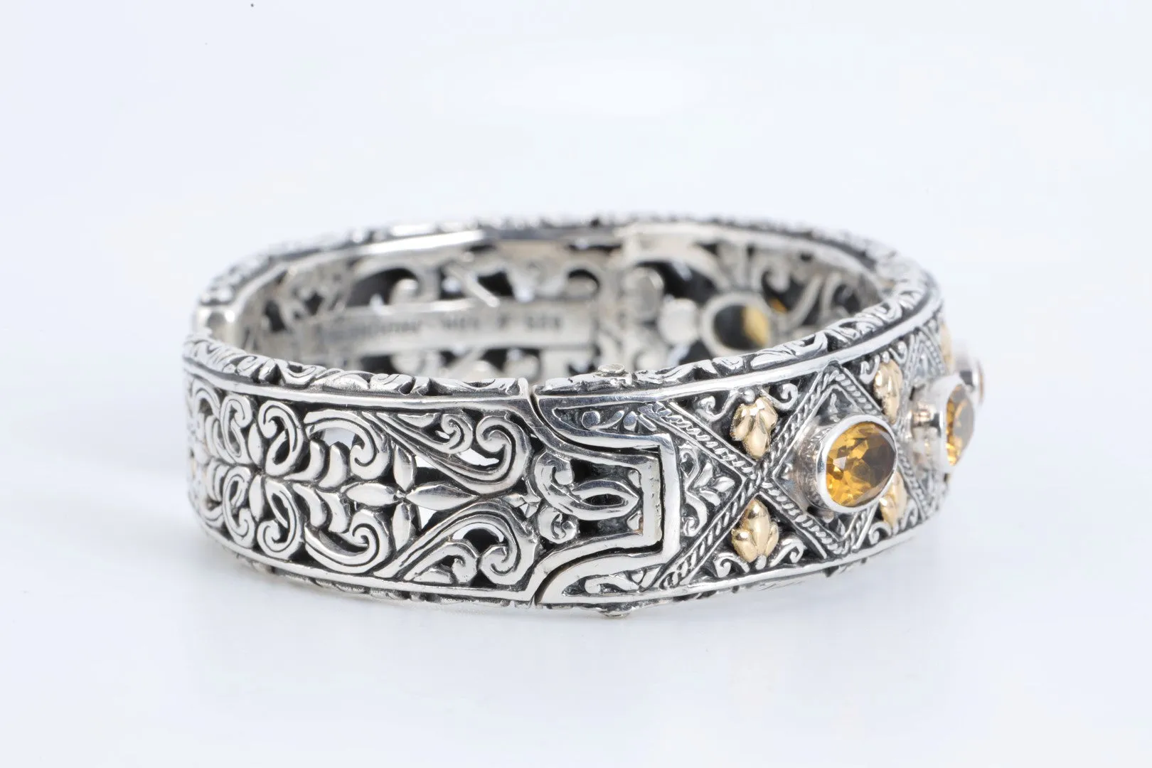 6.5" Robert Manse 925 Silver & 18k Gold Citrine Hinged Cuff Bracelet (37.48g.)