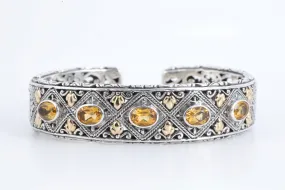 6.5" Robert Manse 925 Silver & 18k Gold Citrine Hinged Cuff Bracelet (37.48g.)