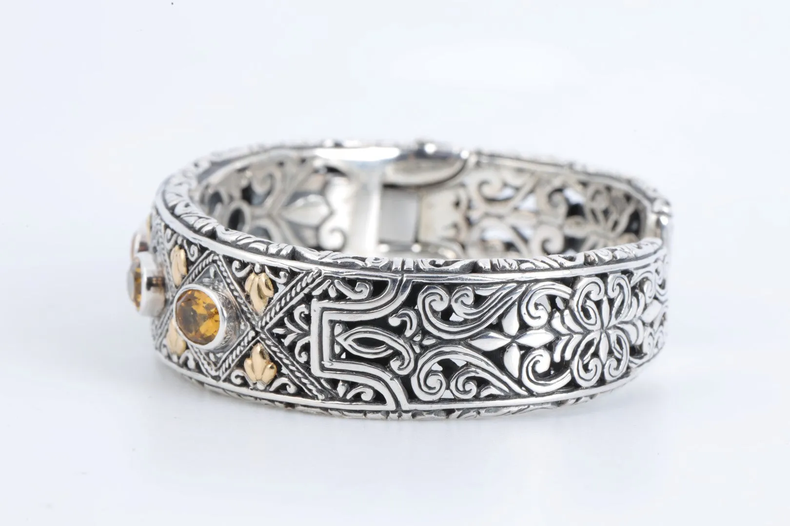 6.5" Robert Manse 925 Silver & 18k Gold Citrine Hinged Cuff Bracelet (37.48g.)