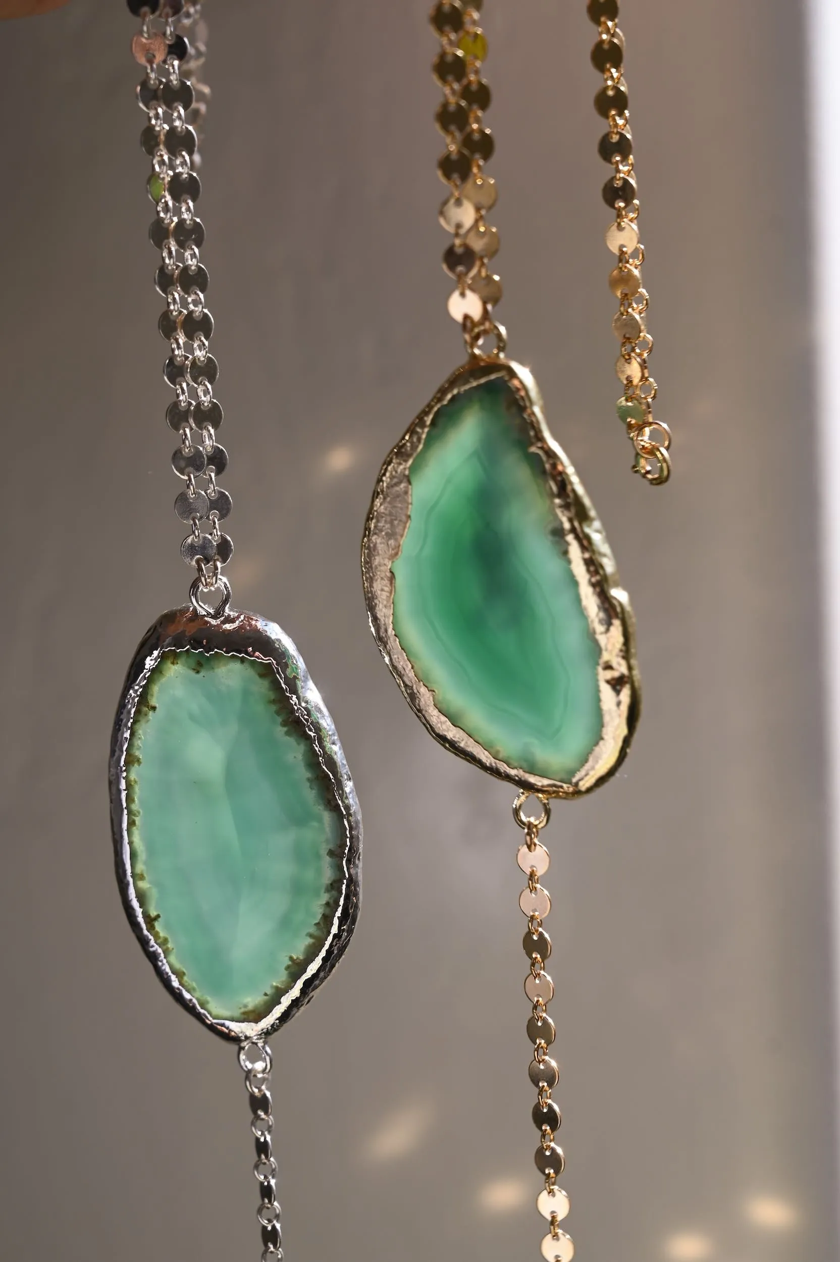 Abundance Green Agate Gold Lariat Necklace