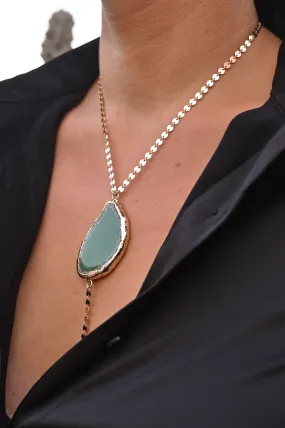 Abundance Green Agate Gold Lariat Necklace