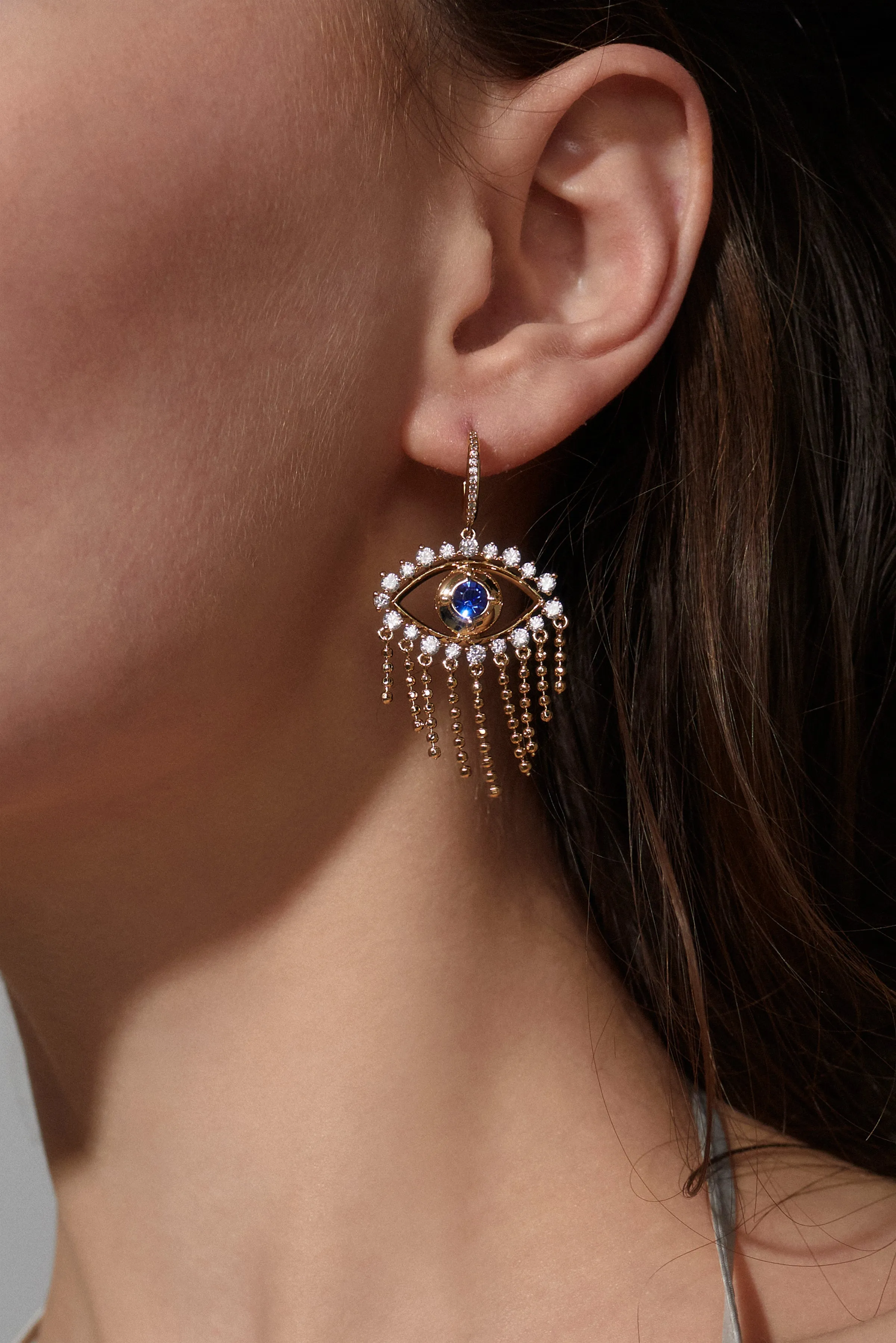 AJOA EVIL EYE FRINGE C HOOP EARRINGS