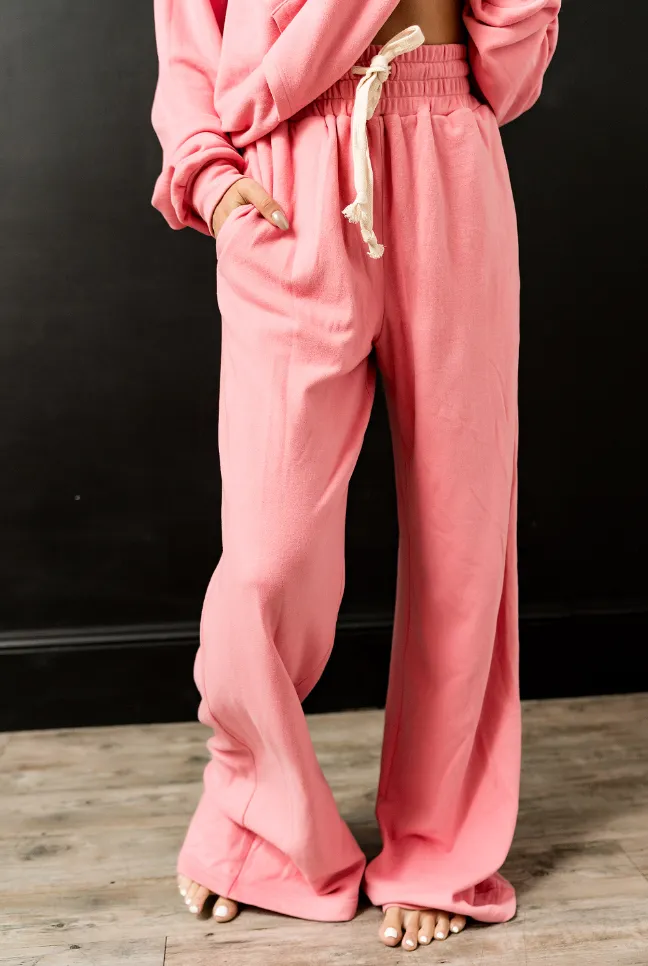 Ampersand Avenue Performance Fleece Free Time Wide Leg Comfy Pant - Pink Tulip