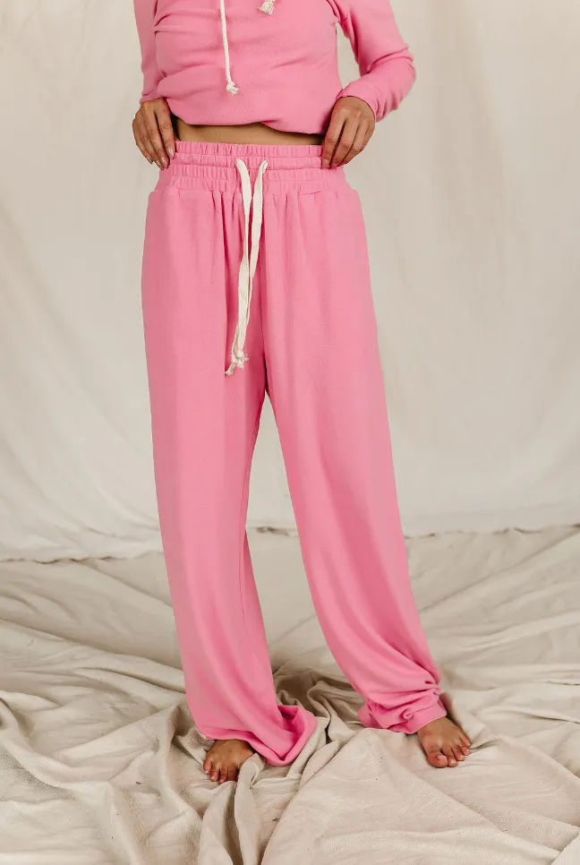 Ampersand Avenue Performance Fleece Free Time Wide Leg Comfy Pant - Pink Tulip