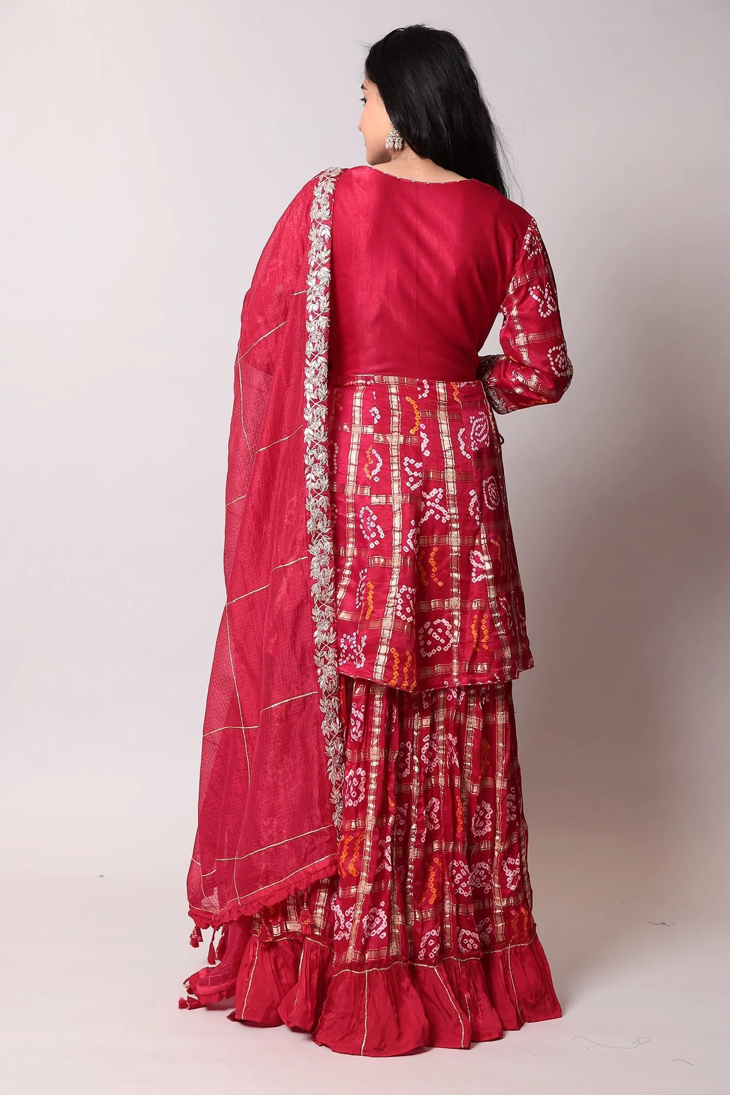 Bandhej Silk Suit with Gota Patti, Ghatchola work.