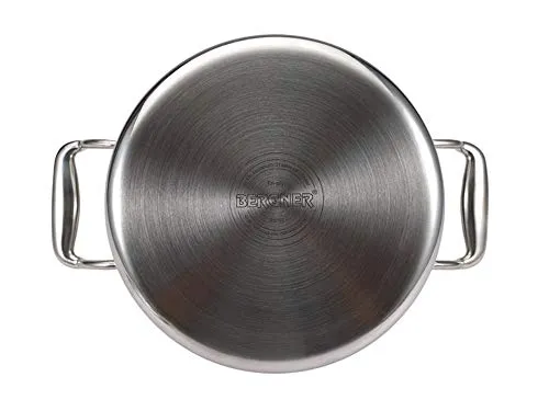 BERGNER Hitech Triply Stainless Steel Non Stick Serving Pan With Glass Lid, 28 cm, 5.7 Litres, Induction Base, Food Safe (PFOA Free)