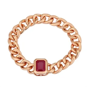 Bezel Gemstone Cuban Chain Ring