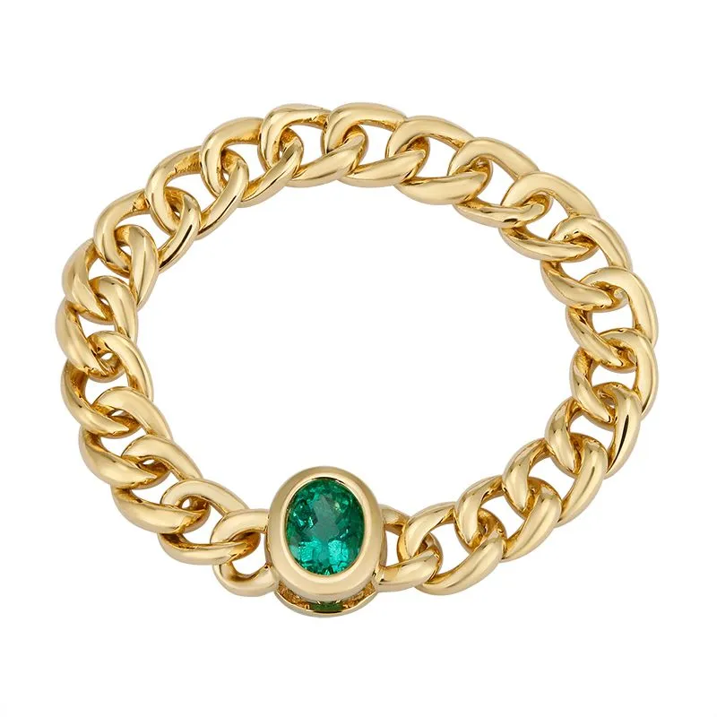 Bezel Gemstone Cuban Chain Ring