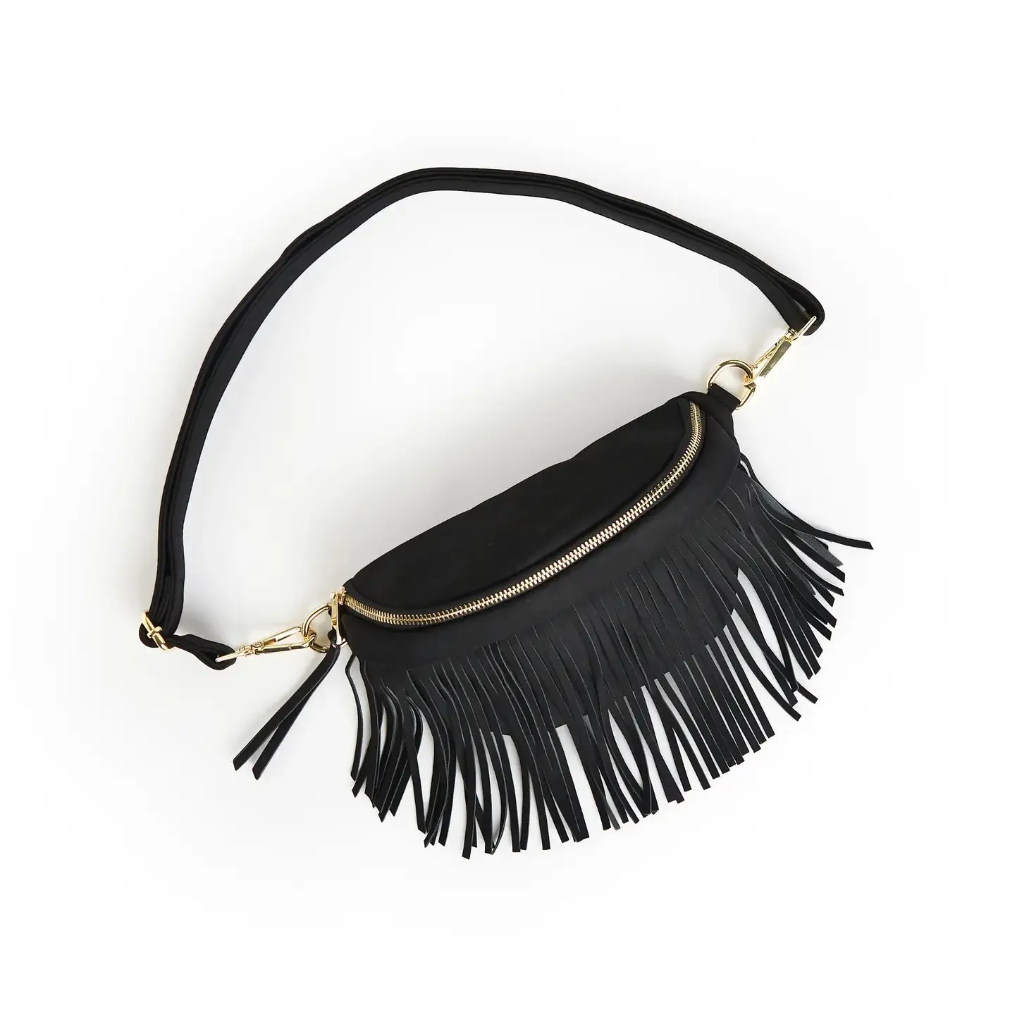 Black Suede Removable Fringe- Bum - Hip Bag