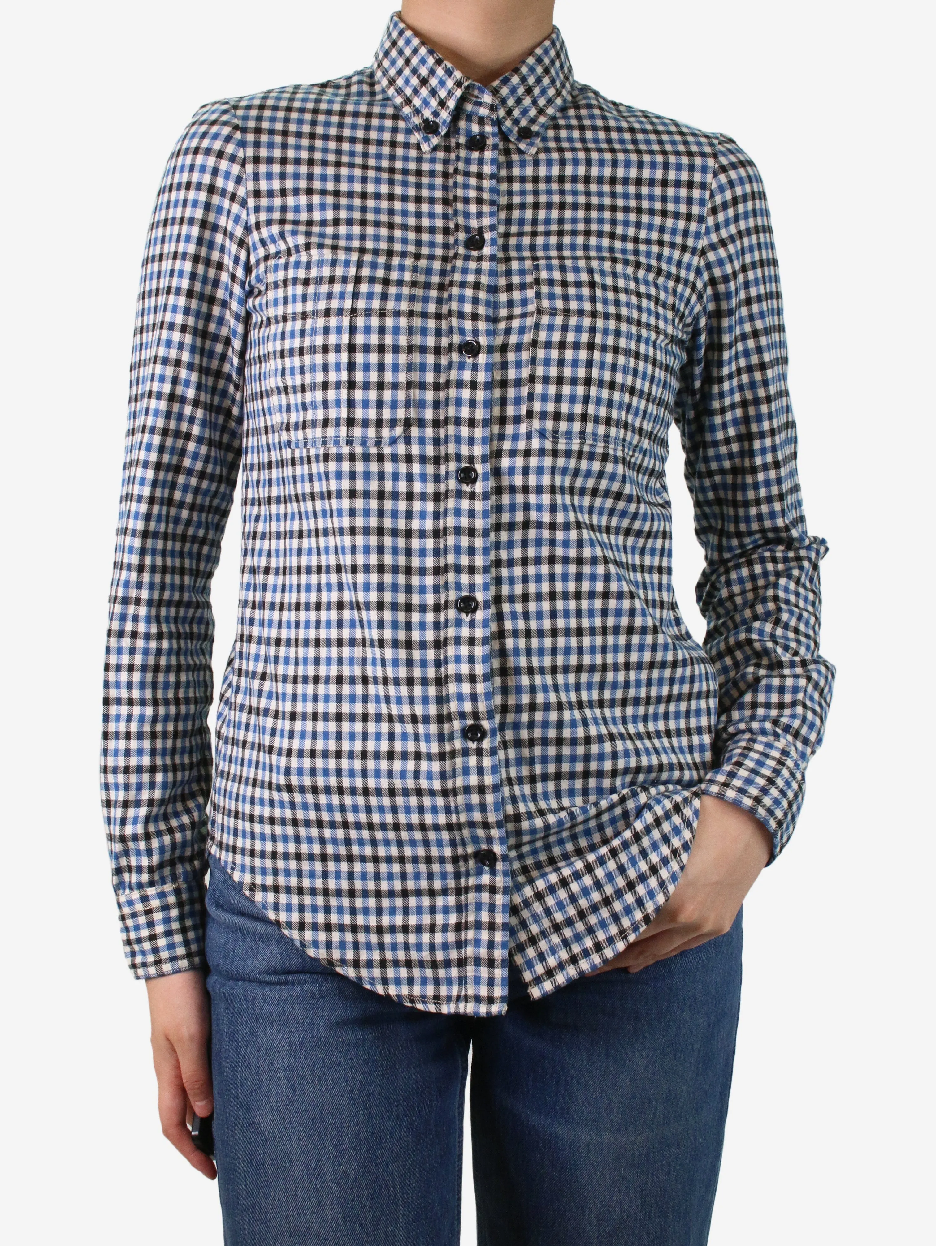 Blue button-up checked shirt - size UK 10