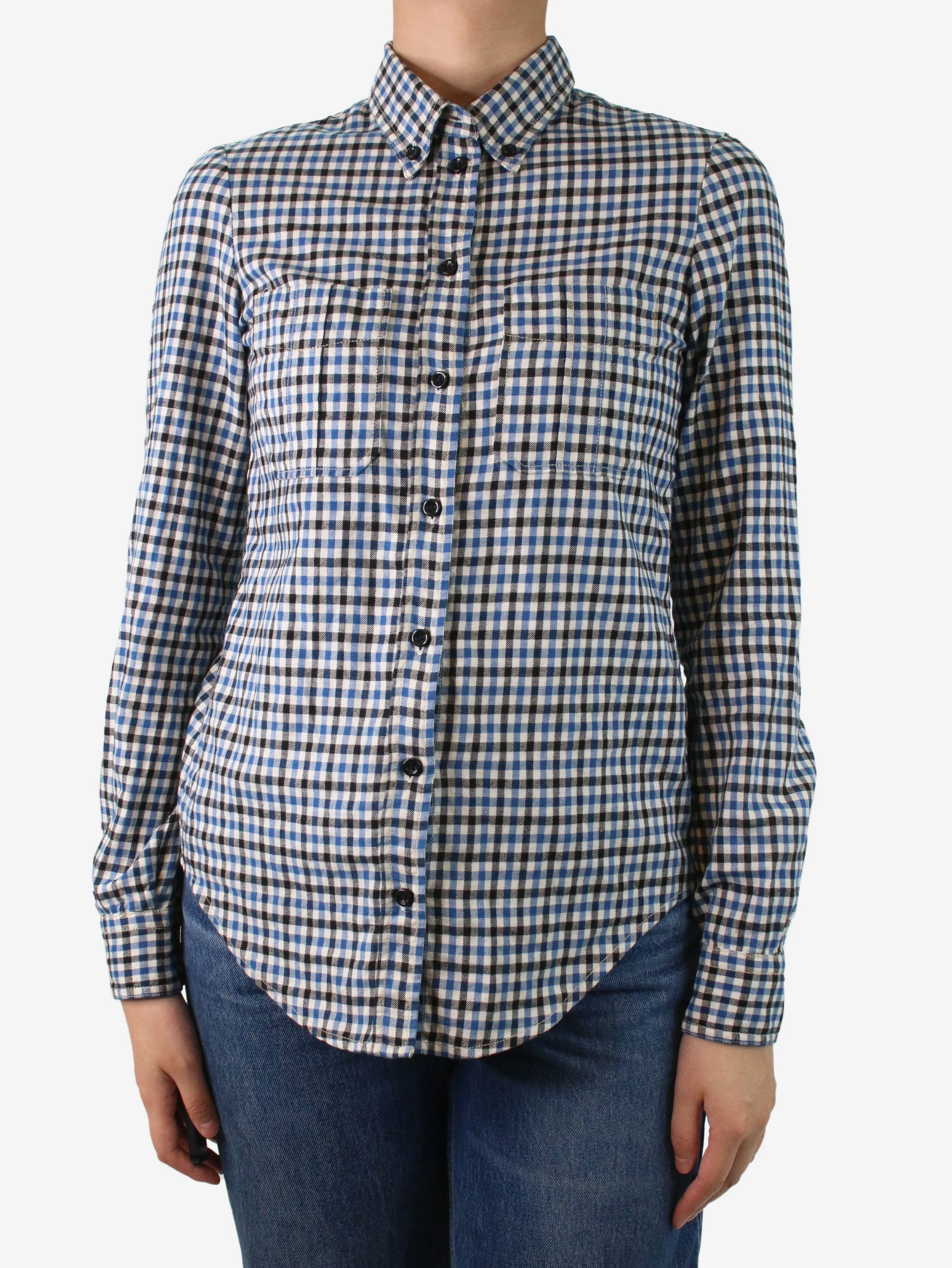 Blue button-up checked shirt - size UK 10