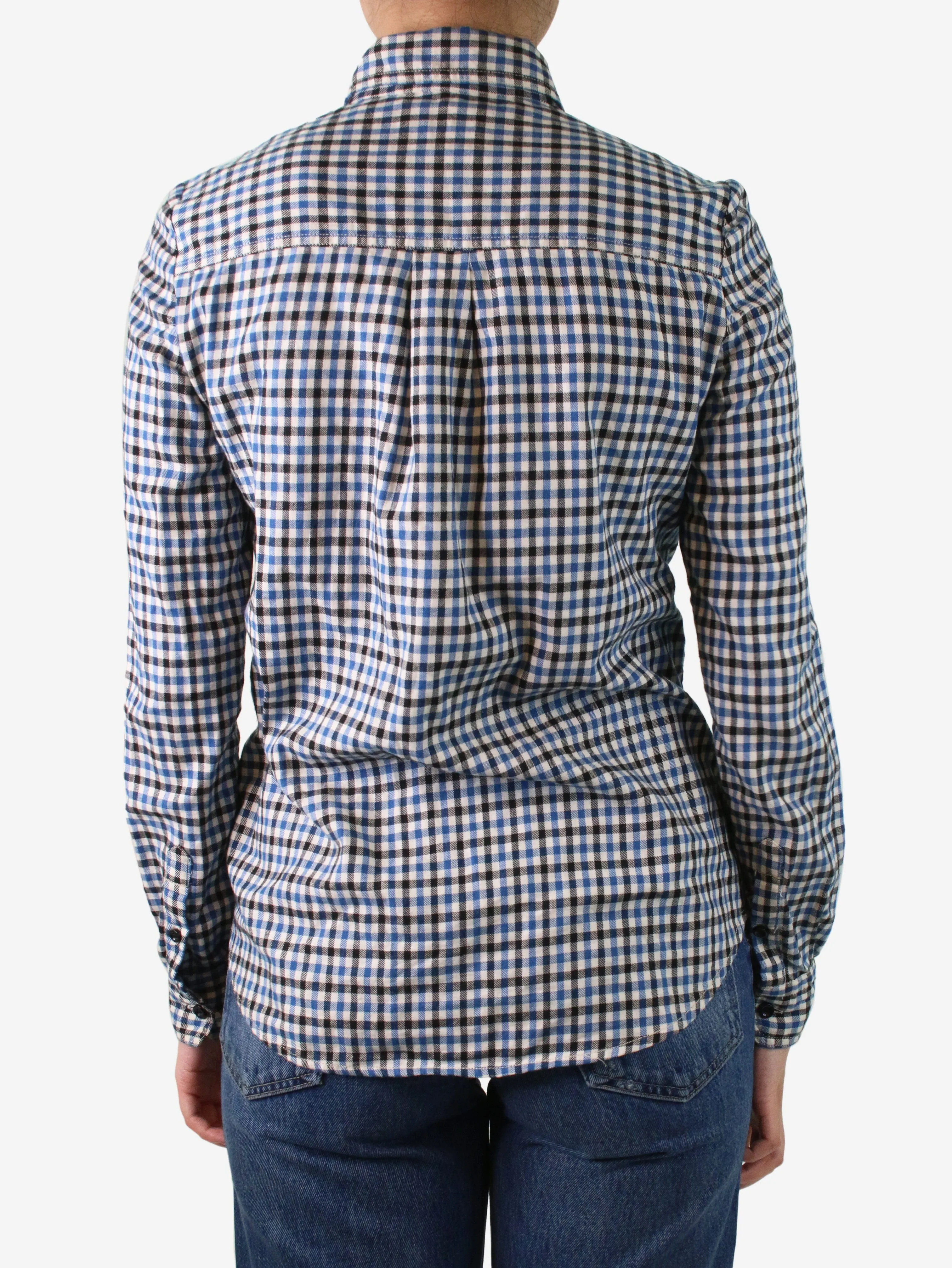 Blue button-up checked shirt - size UK 10