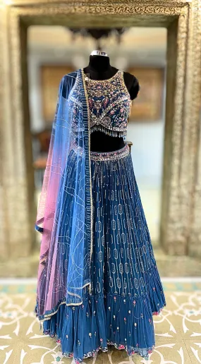 Blue Lehenga Choli with Hand Embroidery