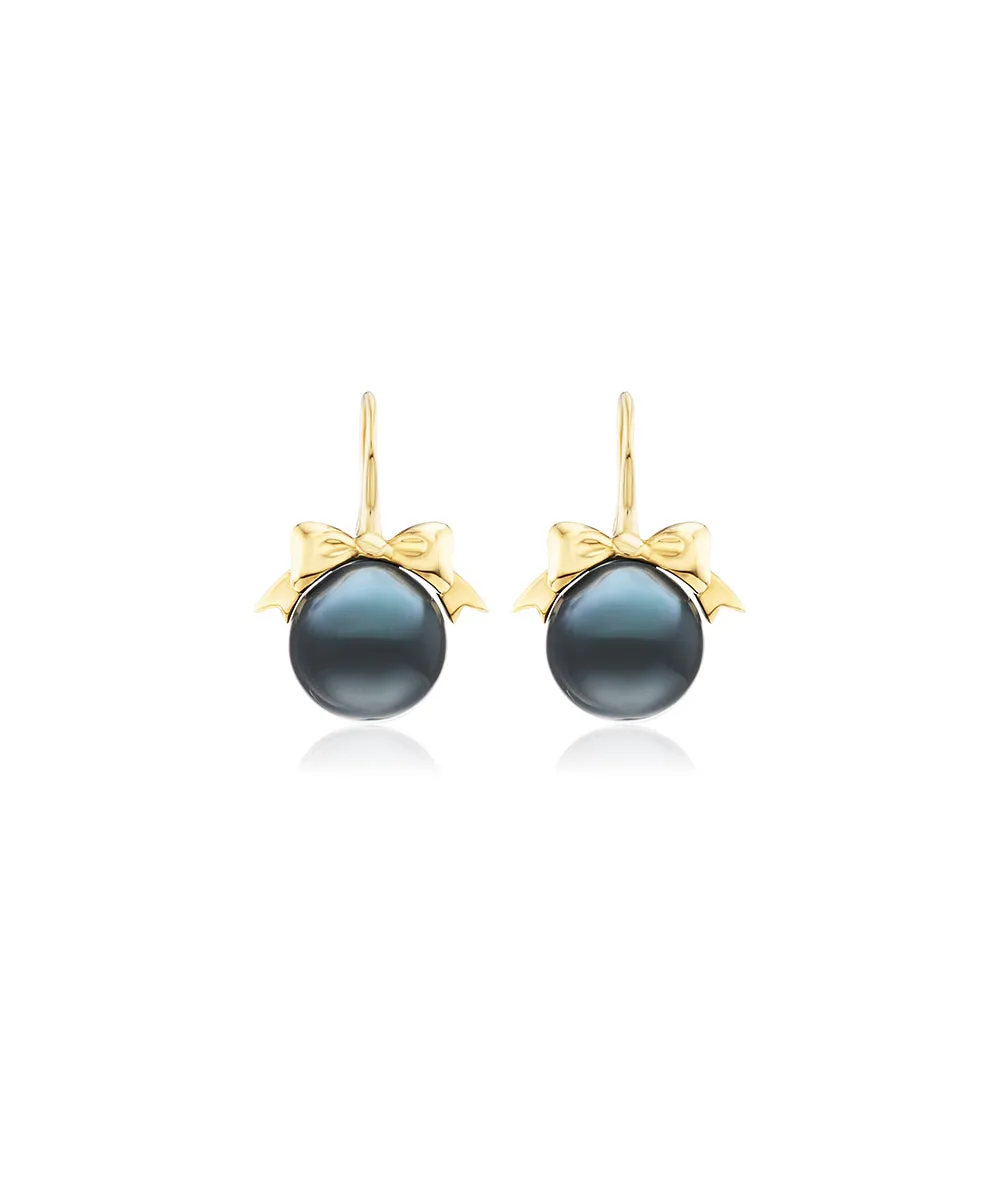 Bow Drop Earrings, Tahitian Black Pearl