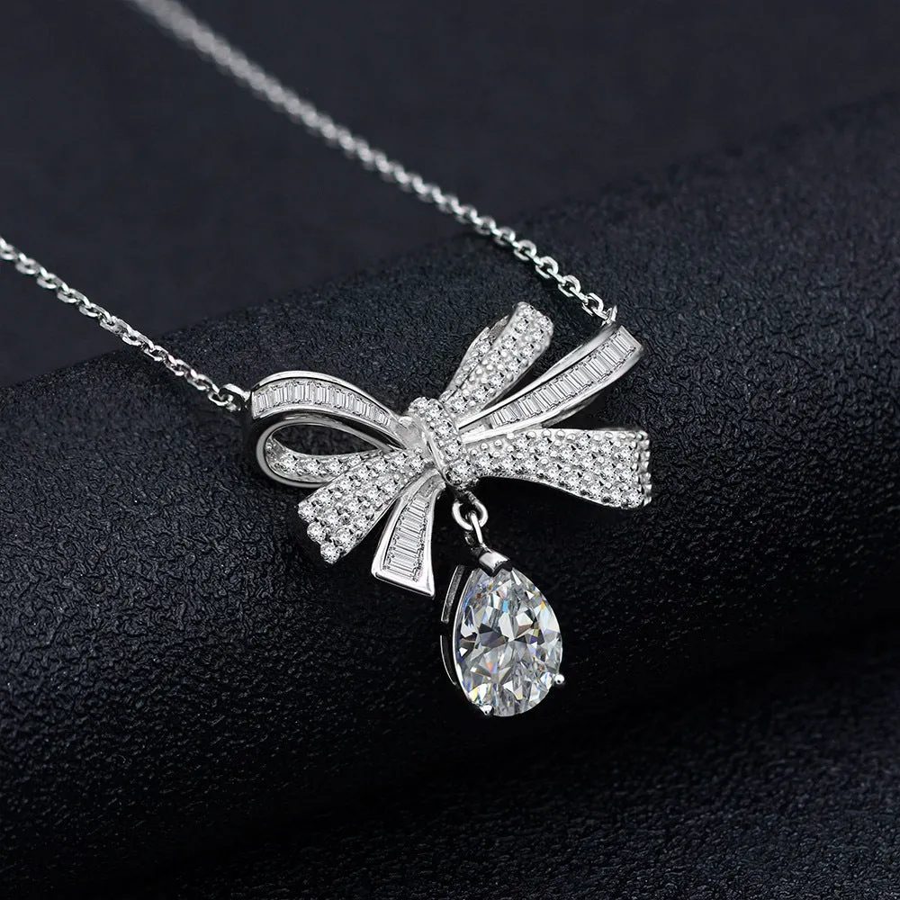 Bow With Pear Diamond Necklace - SN008