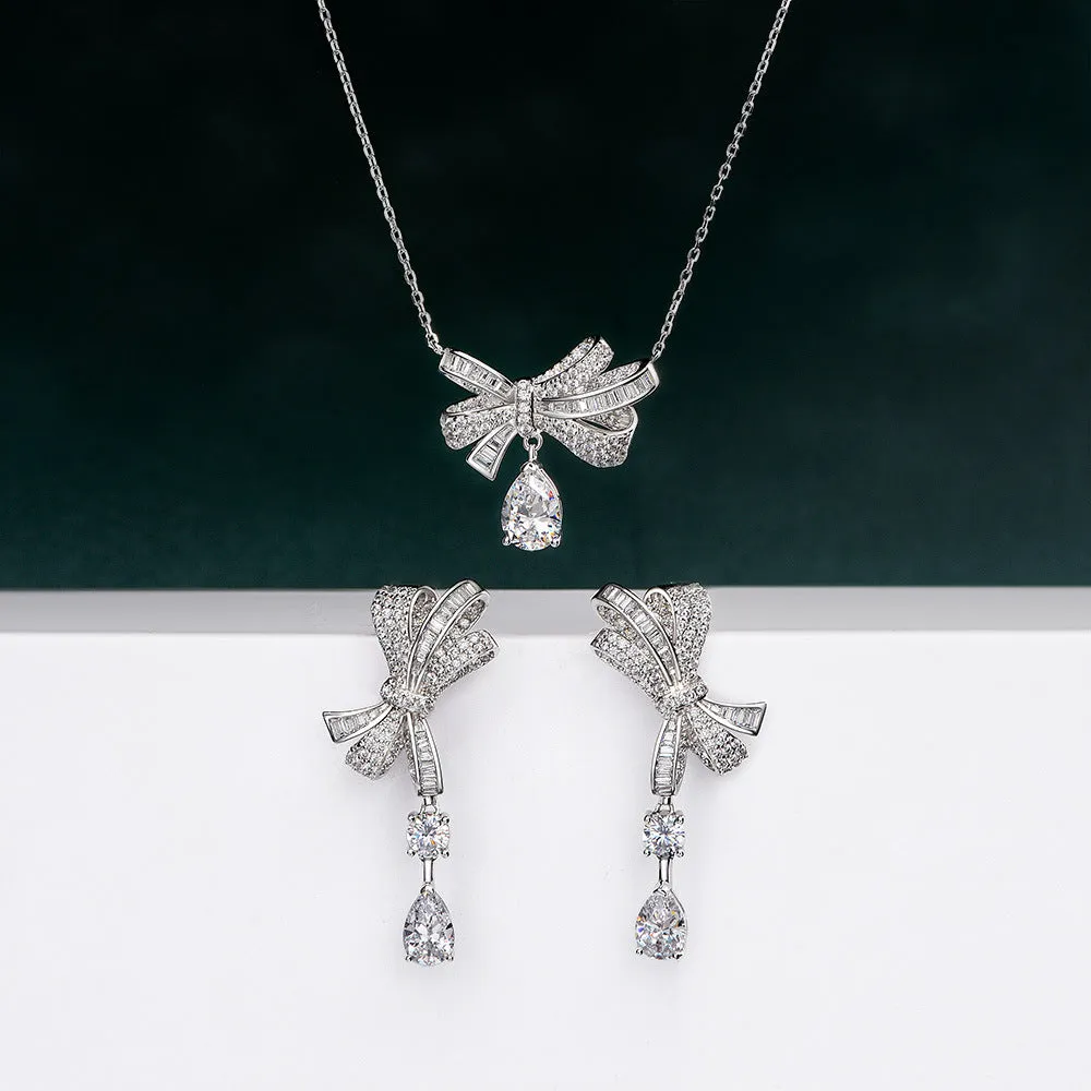 Bow With Pear Diamond Necklace - SN008