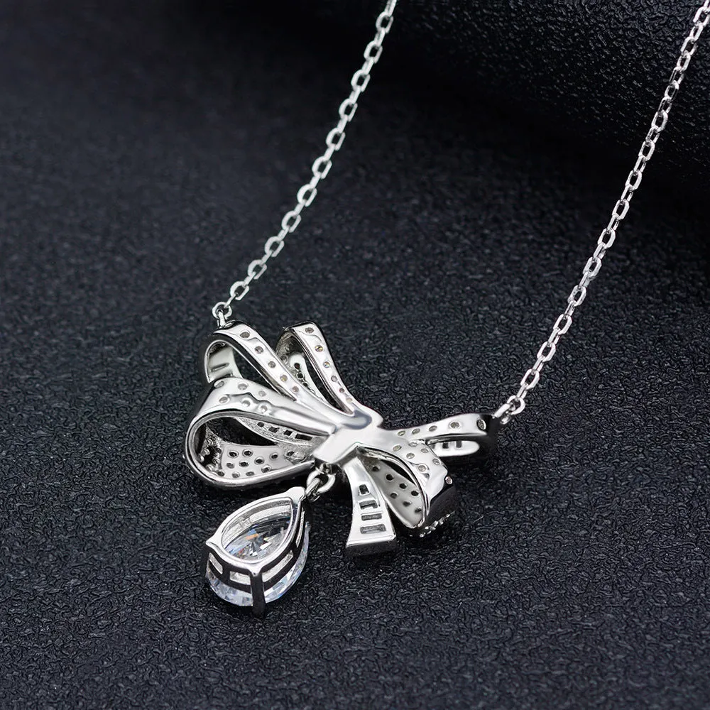 Bow With Pear Diamond Necklace - SN008