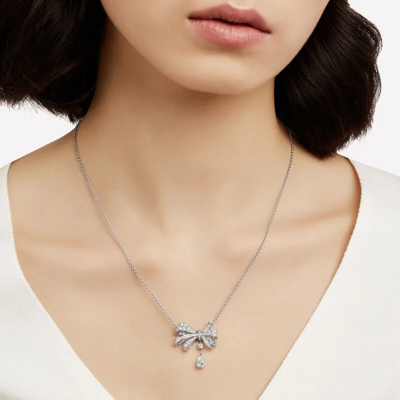 Bow With Pear Diamond Necklace - SN008