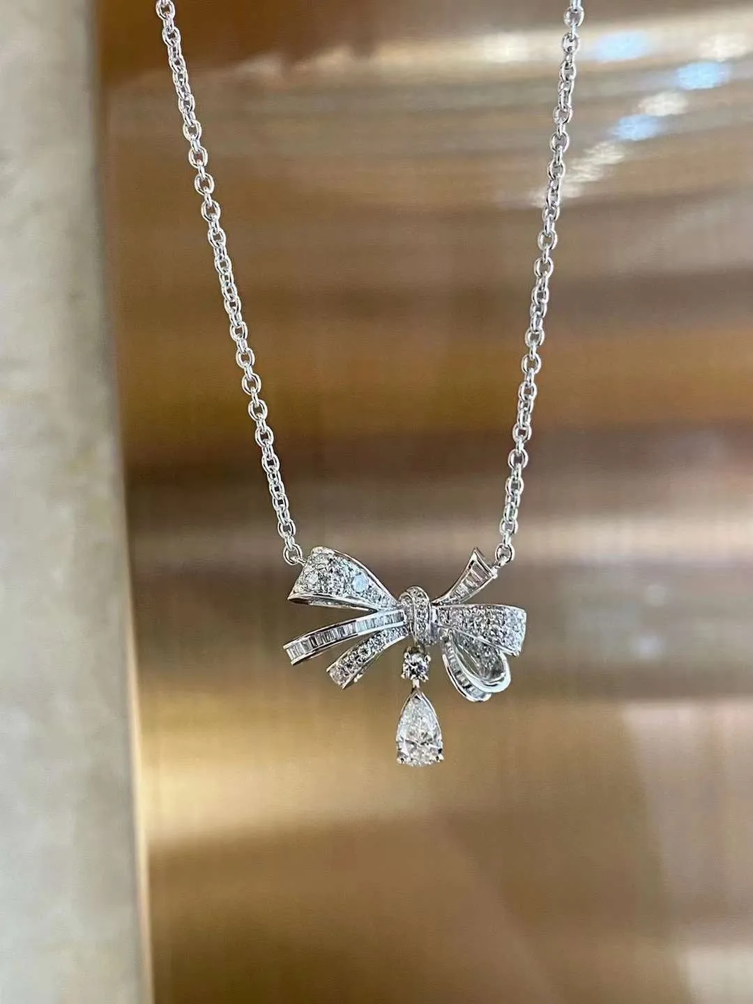 Bow With Pear Diamond Necklace - SN008