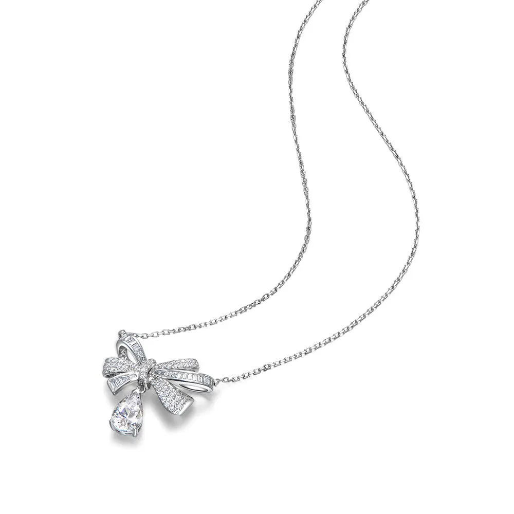 Bow With Pear Diamond Necklace - SN008