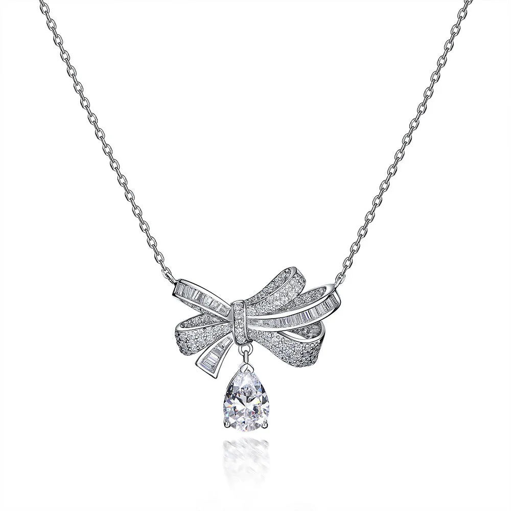 Bow With Pear Diamond Necklace - SN008