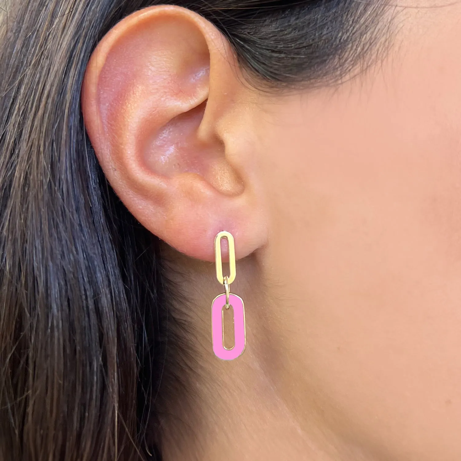 Bubblegum Pink Enamel Paperclip Link Earrings