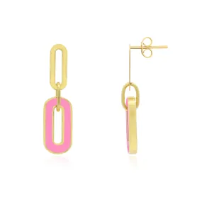 Bubblegum Pink Enamel Paperclip Link Earrings