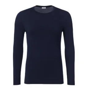 Crew-Neck Long Sleeve T-Shirt in Navy Blue