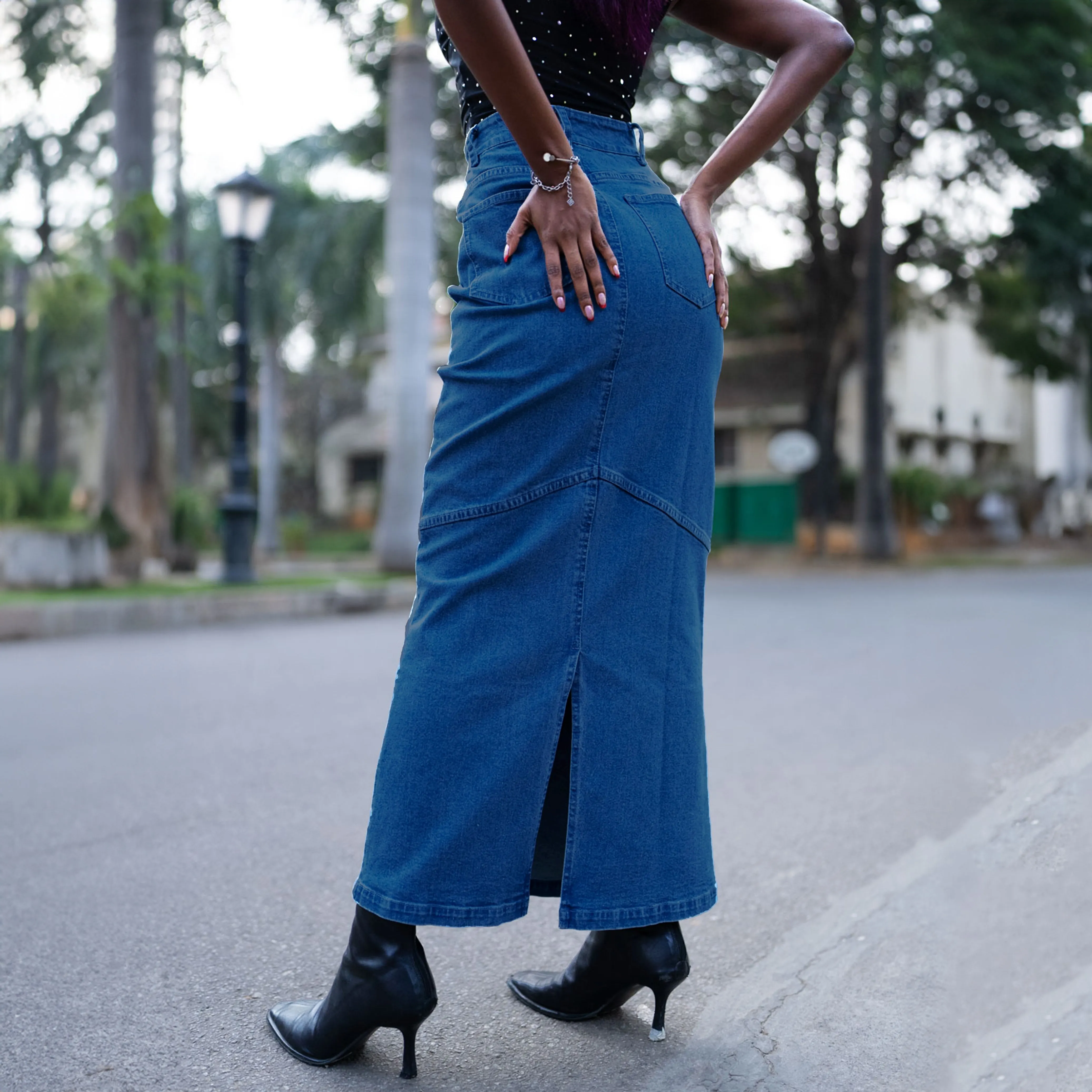 Denim Maxi Skirt - Blue