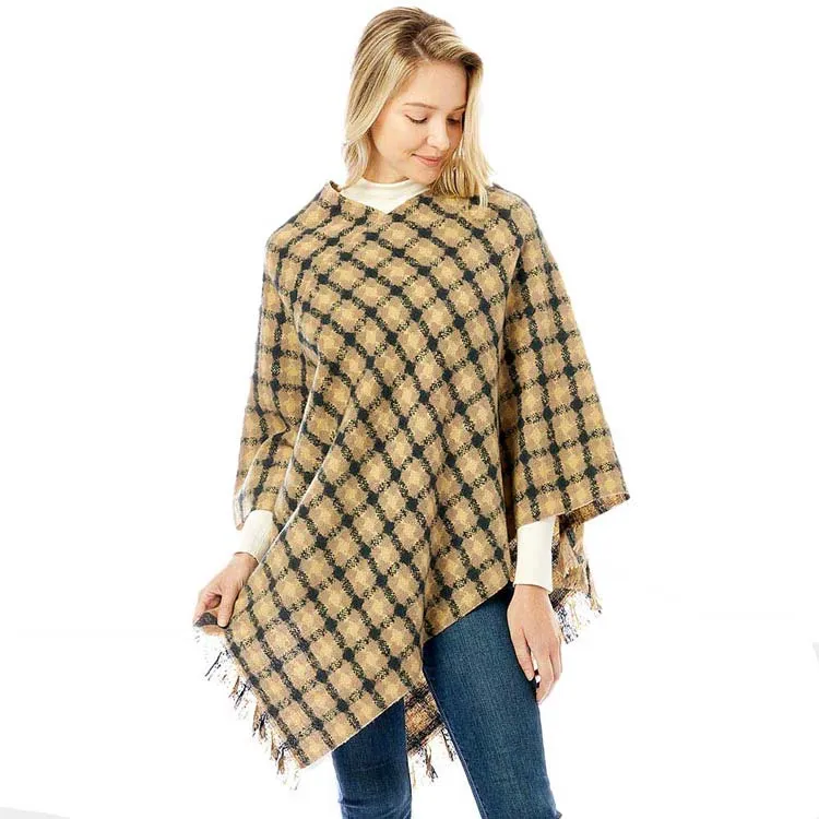 Diamond Pattern Knitted Poncho