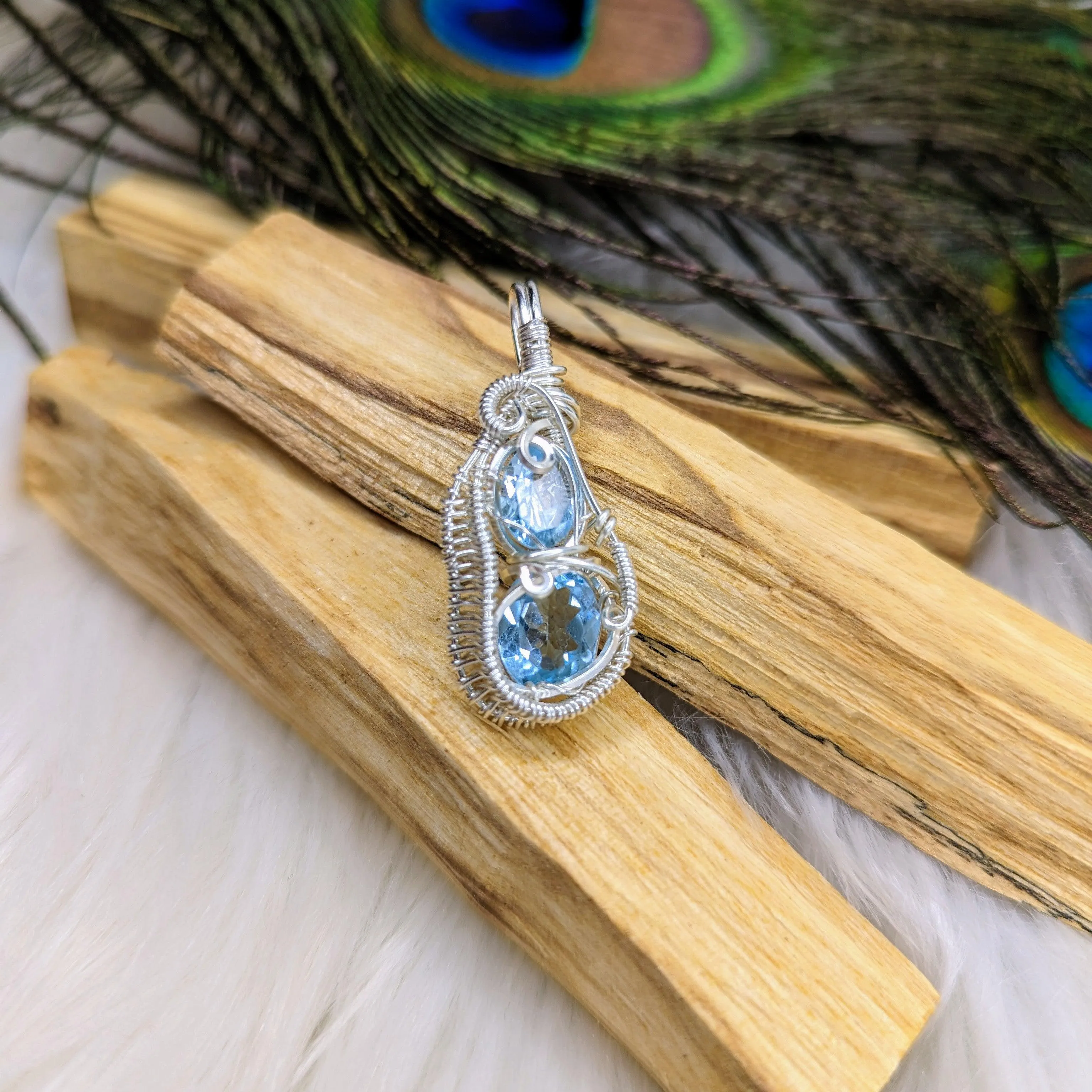 Double Topaz Wire Wrapped Pendant~ Flawless and Sparkling