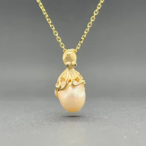 Estate 14K Y Gold South Sea Pearl & 0.01ctw H/SI1 Diamond Octopus Pendant