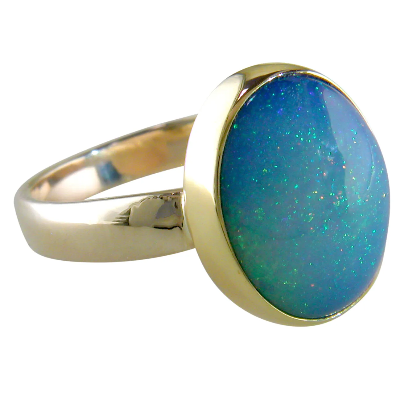 Ethiopian Opal Pinfire Oval Gold Ring