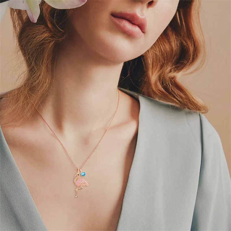 FLamingo Gifts for Women Sterling Silver Flamingo Pendant Necklace Birthstone Jewelry Birthday Gifts for Teens Girls