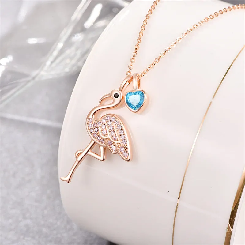 FLamingo Gifts for Women Sterling Silver Flamingo Pendant Necklace Birthstone Jewelry Birthday Gifts for Teens Girls