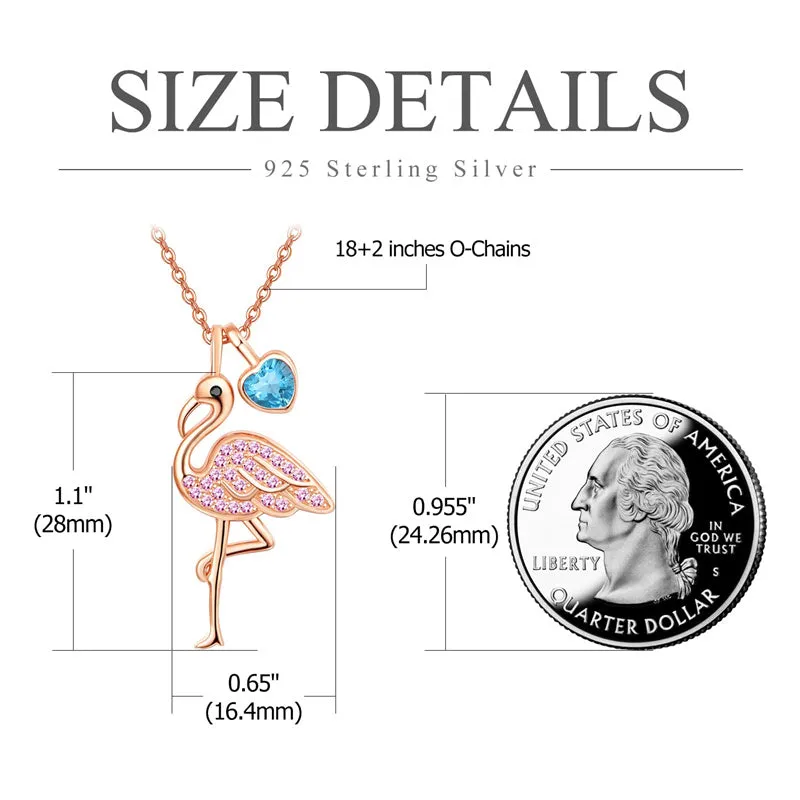 FLamingo Gifts for Women Sterling Silver Flamingo Pendant Necklace Birthstone Jewelry Birthday Gifts for Teens Girls