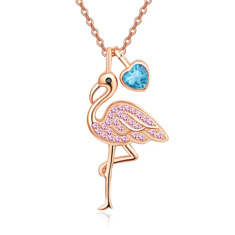 FLamingo Gifts for Women Sterling Silver Flamingo Pendant Necklace Birthstone Jewelry Birthday Gifts for Teens Girls