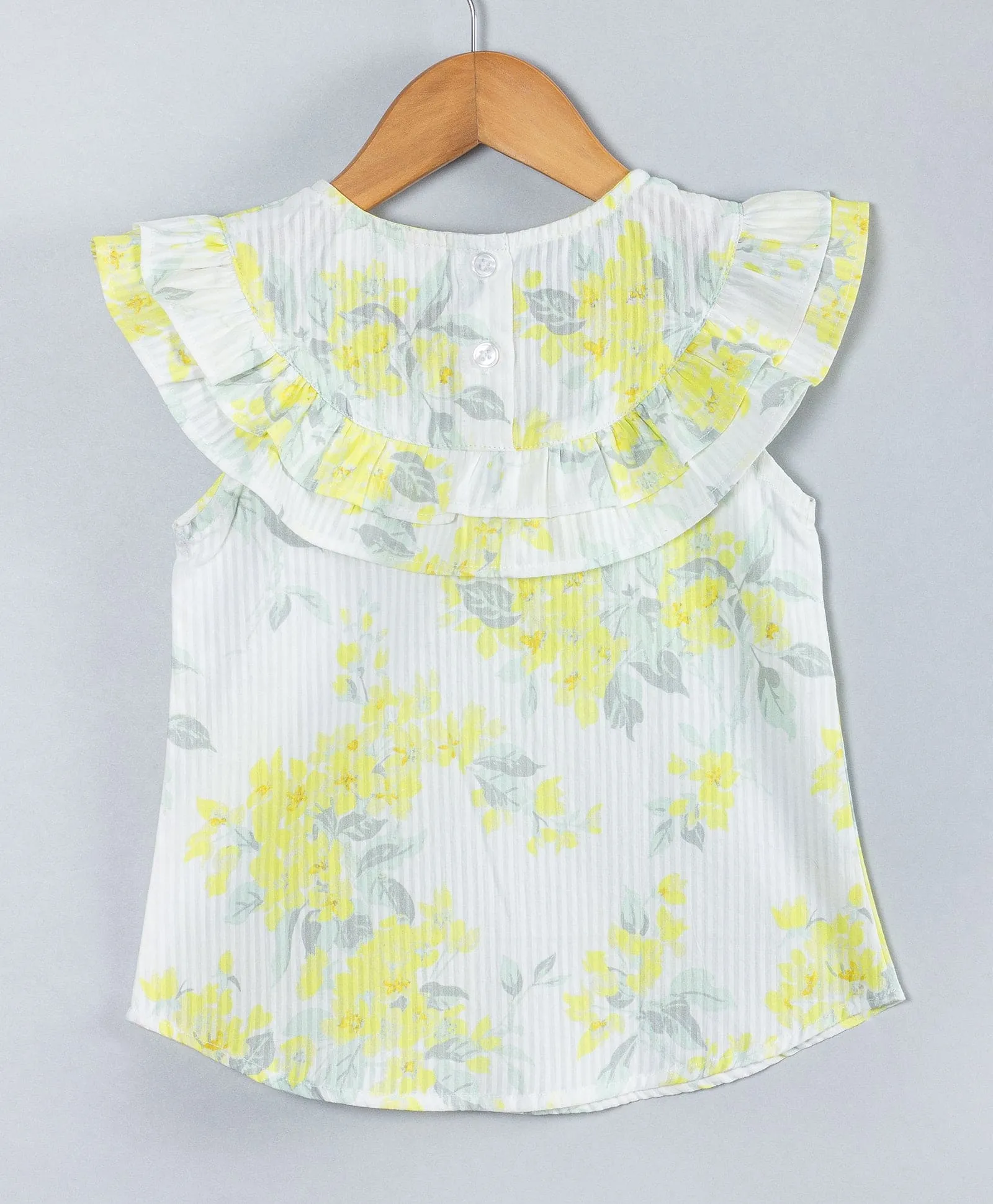 Floral print Dobby top-Sofy Yellow