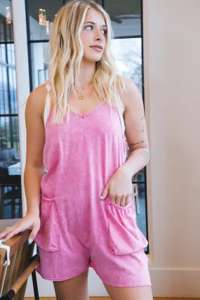 Freya Washed Romper, Pink